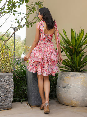 Red Hibiscus Ruffle Tier Dress
