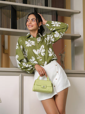 Olive Abstract Floral Shirt
