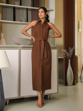 Espresso Brown Button Down Midi Dress