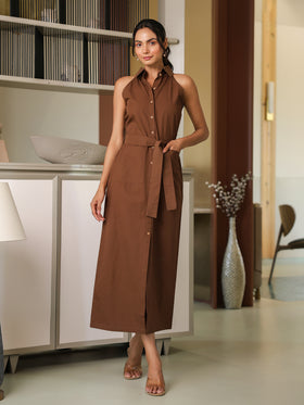 Espresso Brown Button Down Midi Dress