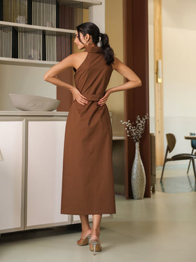 Espresso Brown Button Down Midi Dress