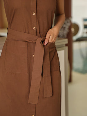 Espresso Brown Button Down Midi Dress