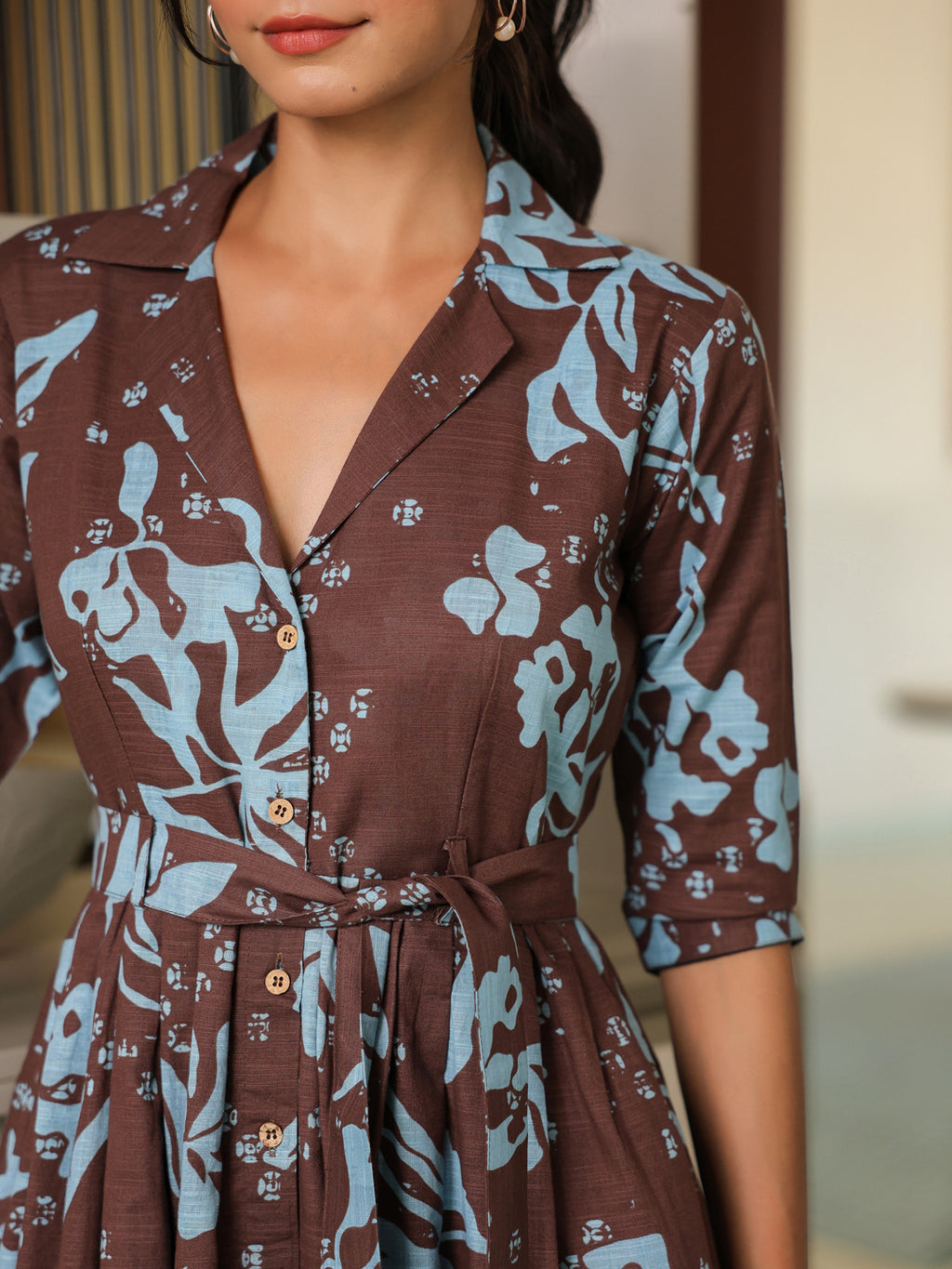 Mocha Abstract Floral Dress