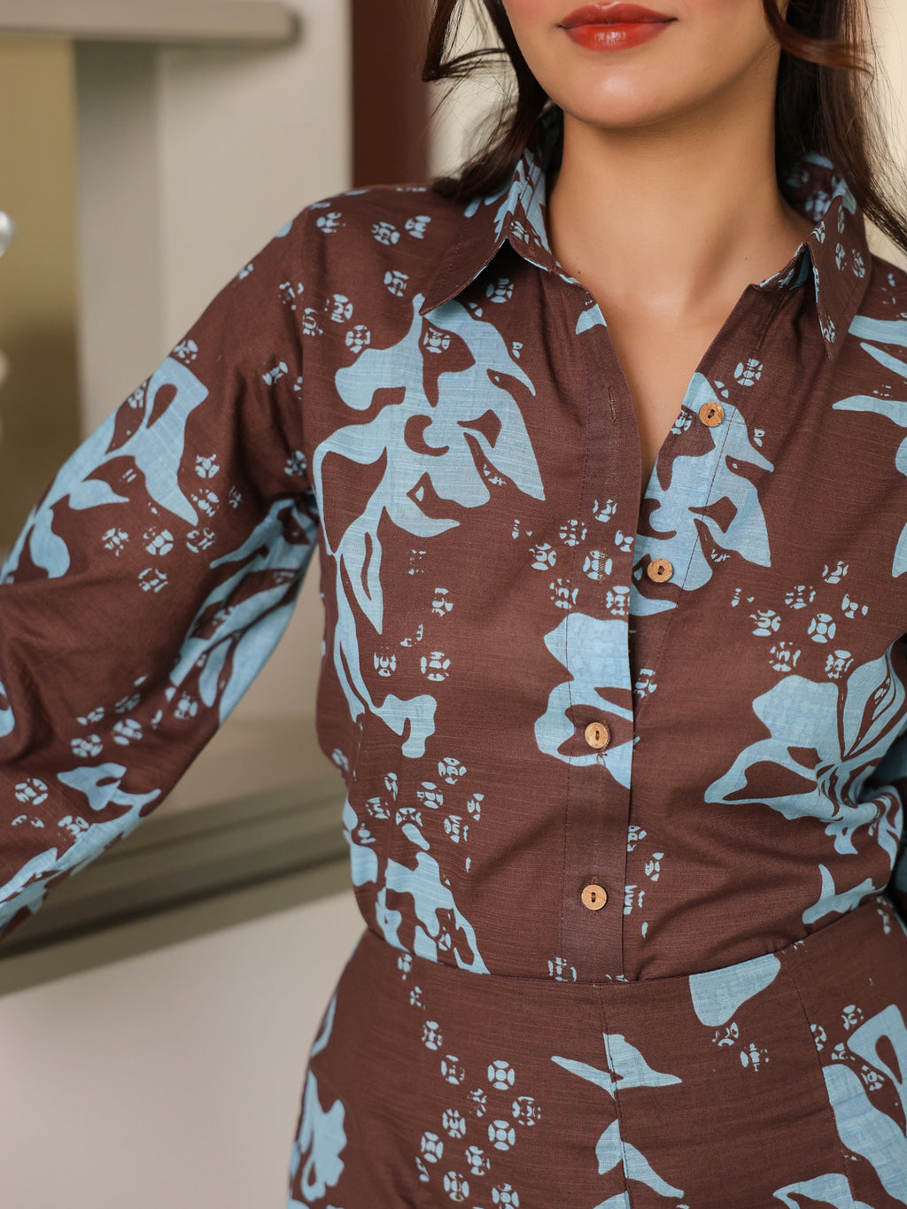 Mocha Abstract Floral Shirt