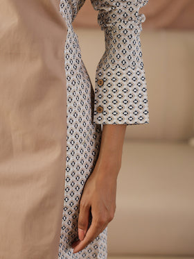 Geometric Taupe Brown Tieup Dress