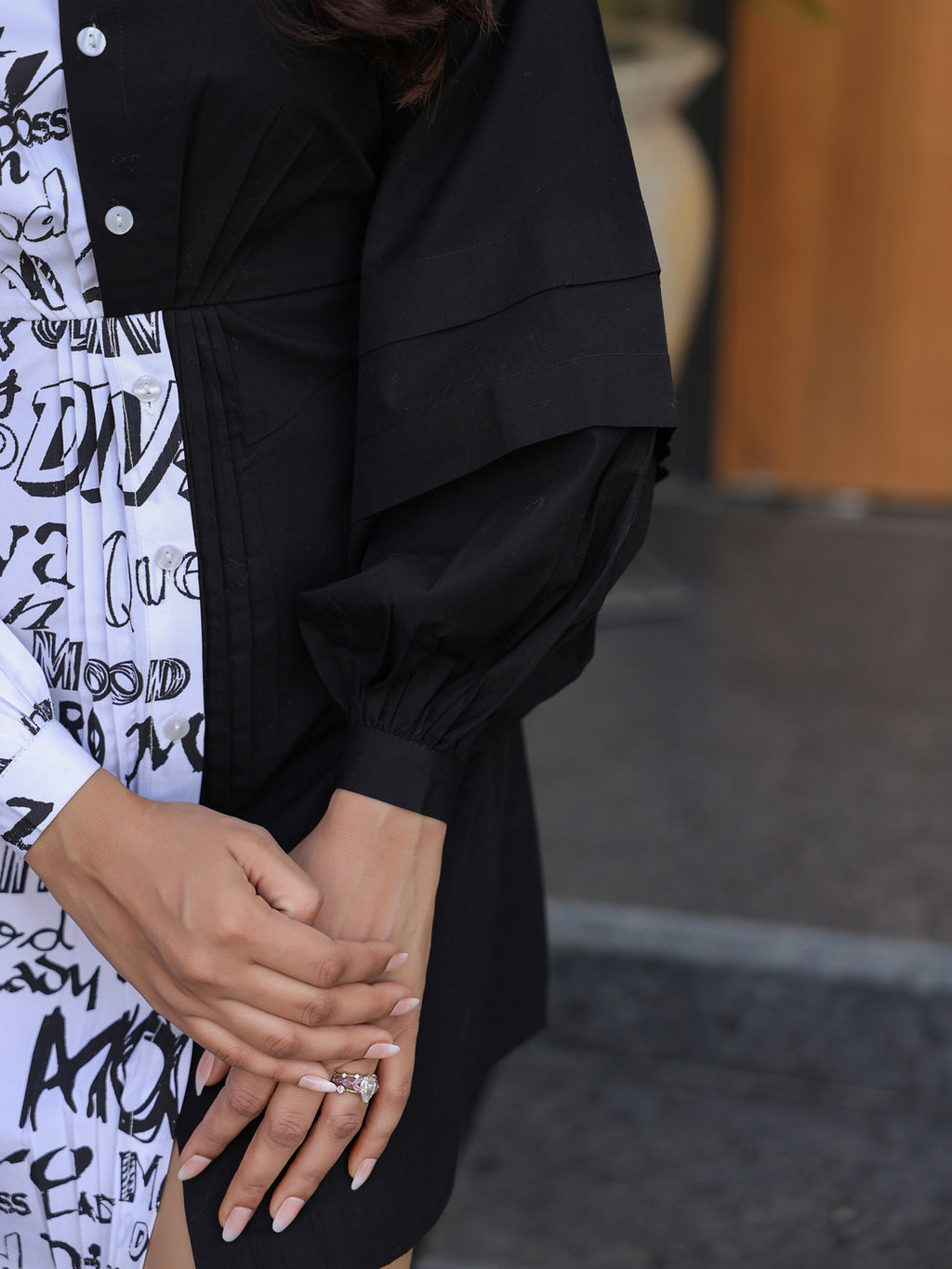 Twisted Graphical Monochrome Shirt Dress