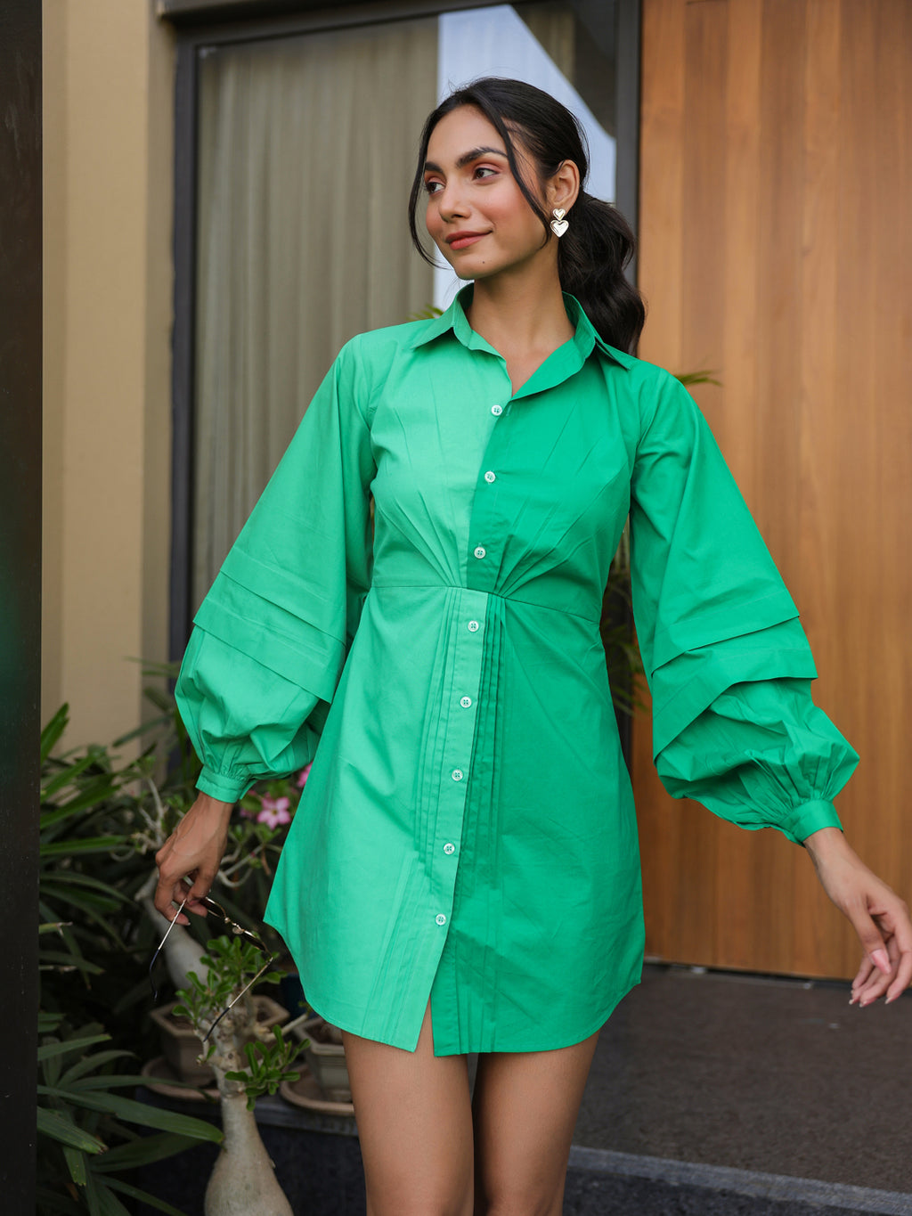 Twisted Vibrant & Bottle Green Shirt Dress