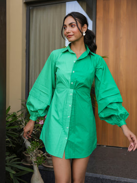 Twisted Vibrant & Bottle Green Shirt Dress