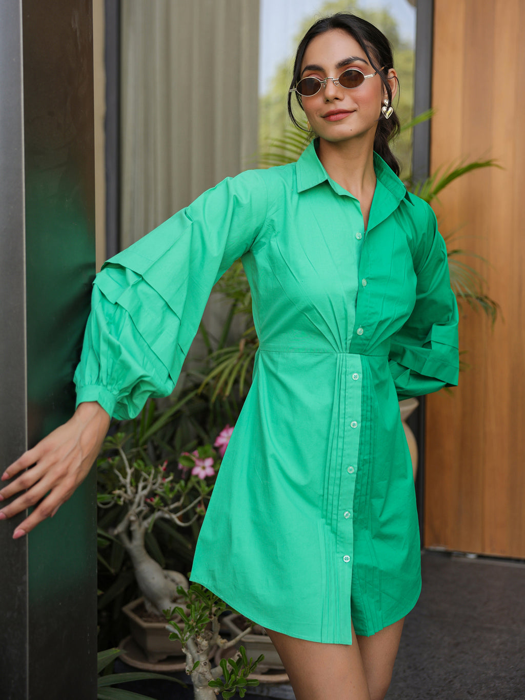 Twisted Vibrant & Bottle Green Shirt Dress