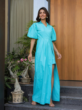 Cyan Wrap Dress