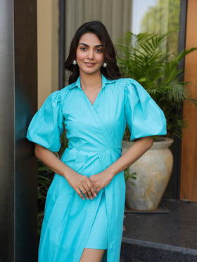 Cyan Wrap Dress
