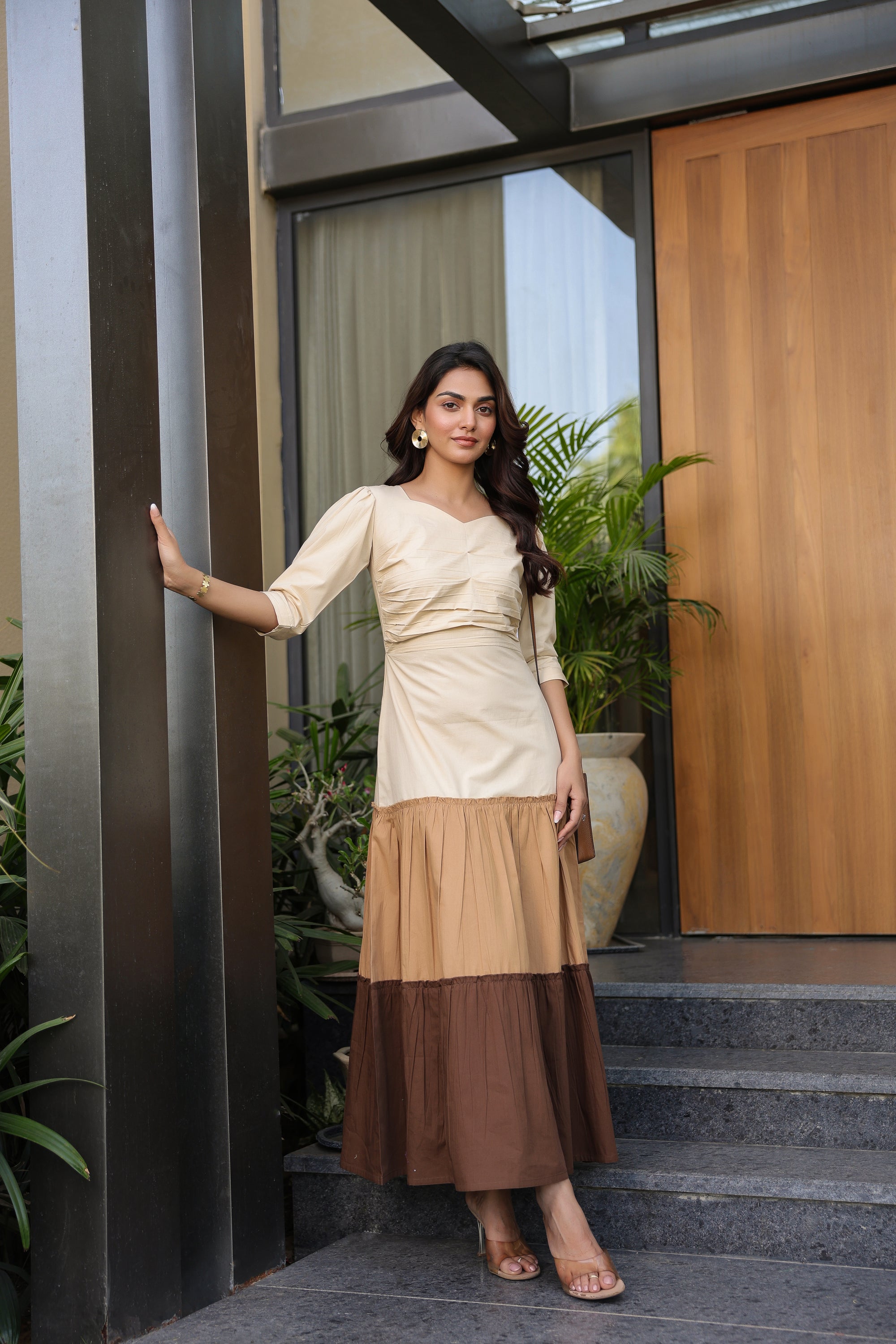 Mocha Latte Espresso Tiered Maxi Dress