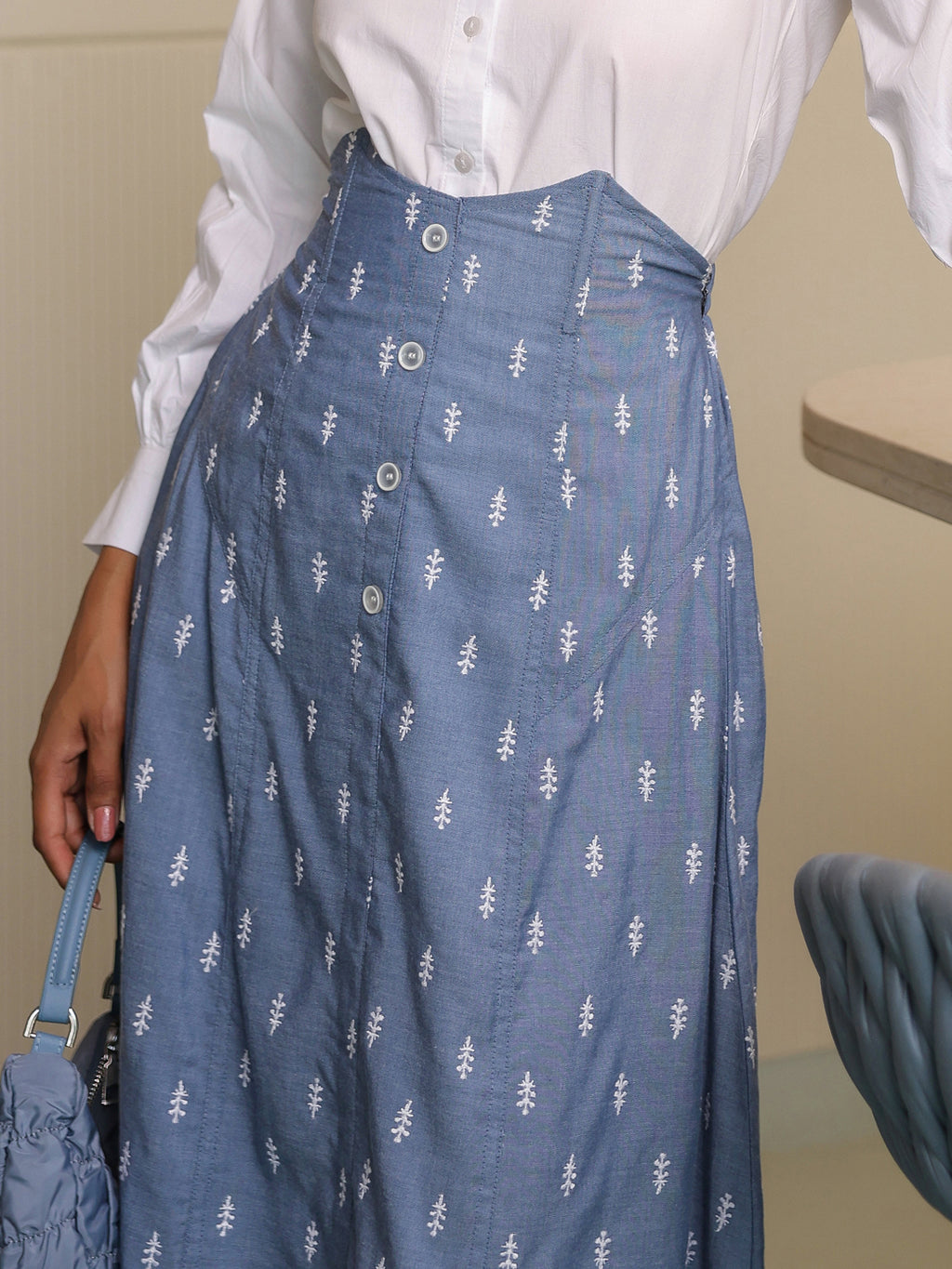 Embroidered Denim Skirt