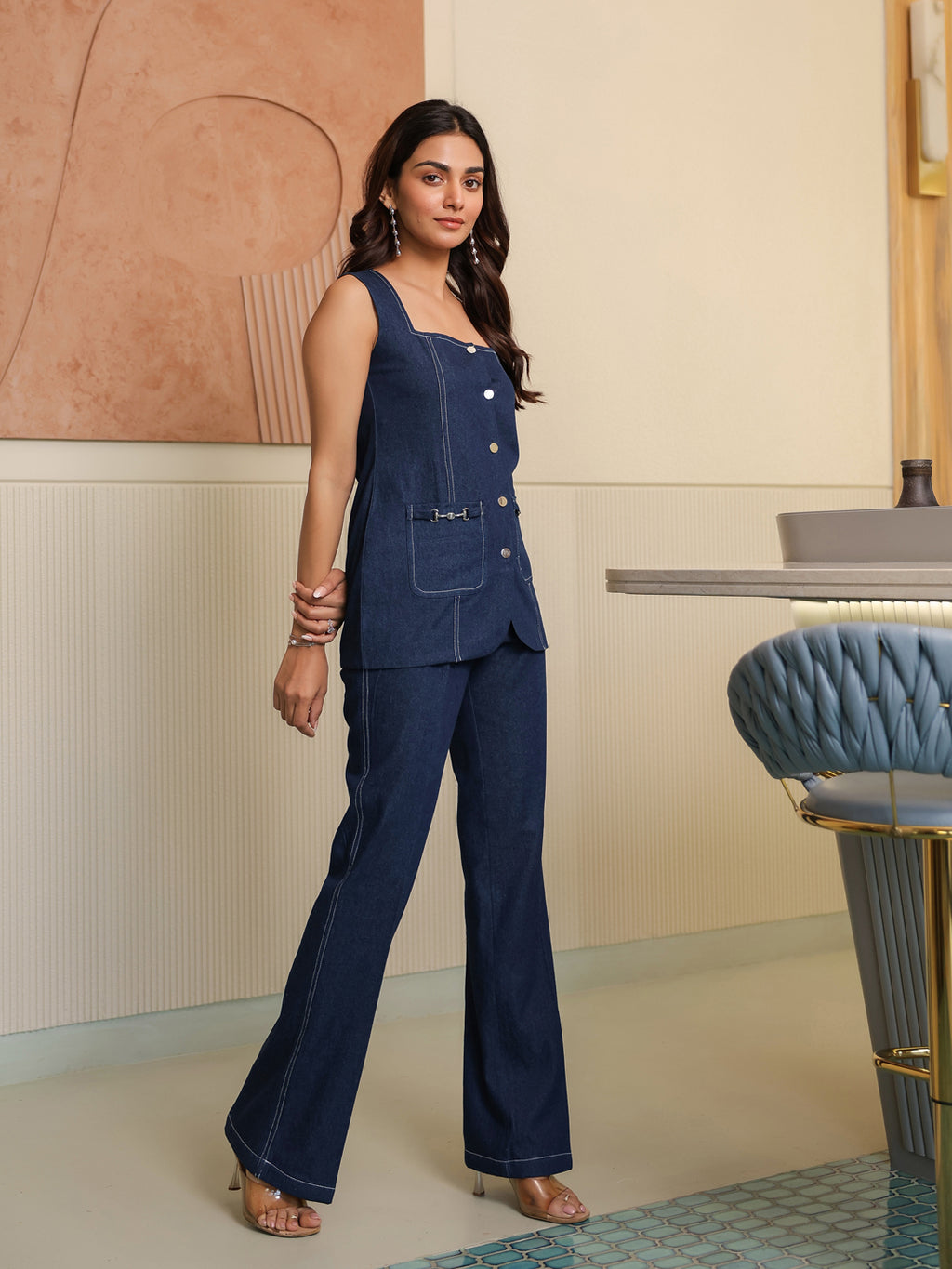Denim Top & Trousers Set
