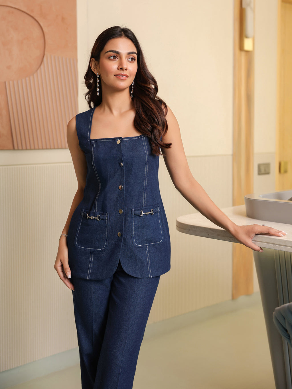 Denim Top & Trousers Set