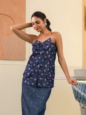 Floral Polka Denim Top