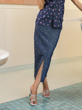 Floral Polka Denim Skirt
