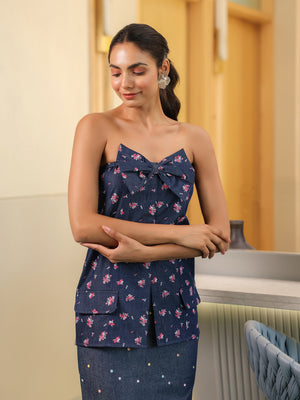 Floral Polka Denim Top