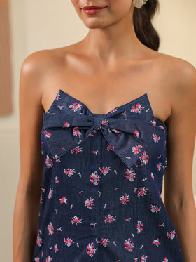 Floral Polka Denim Top