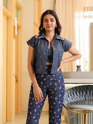 Polka Floral Denim Shirt & Corset