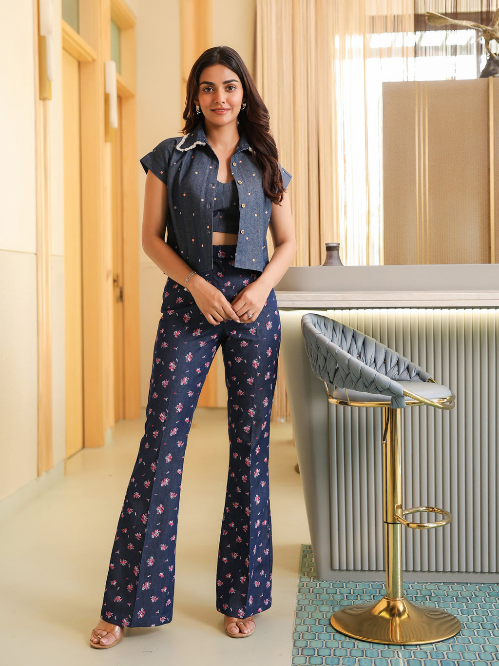 Polka Floral Denim Set