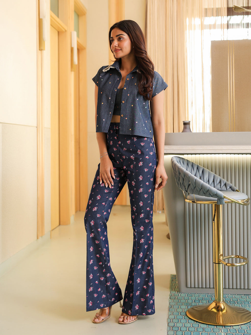 Polka Floral Denim Set