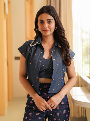 Polka Floral Denim Shirt & Corset
