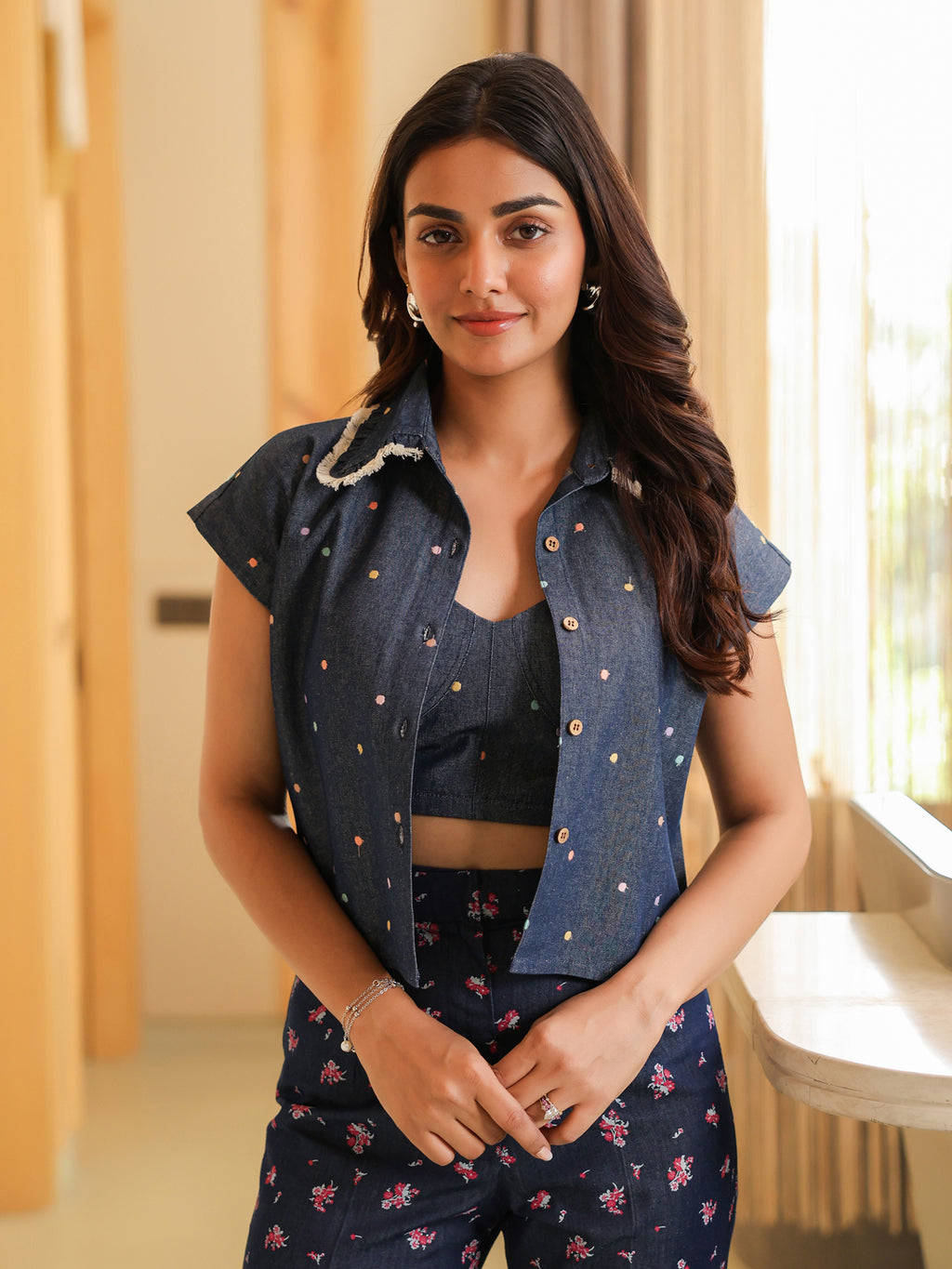 Polka Floral Denim Set