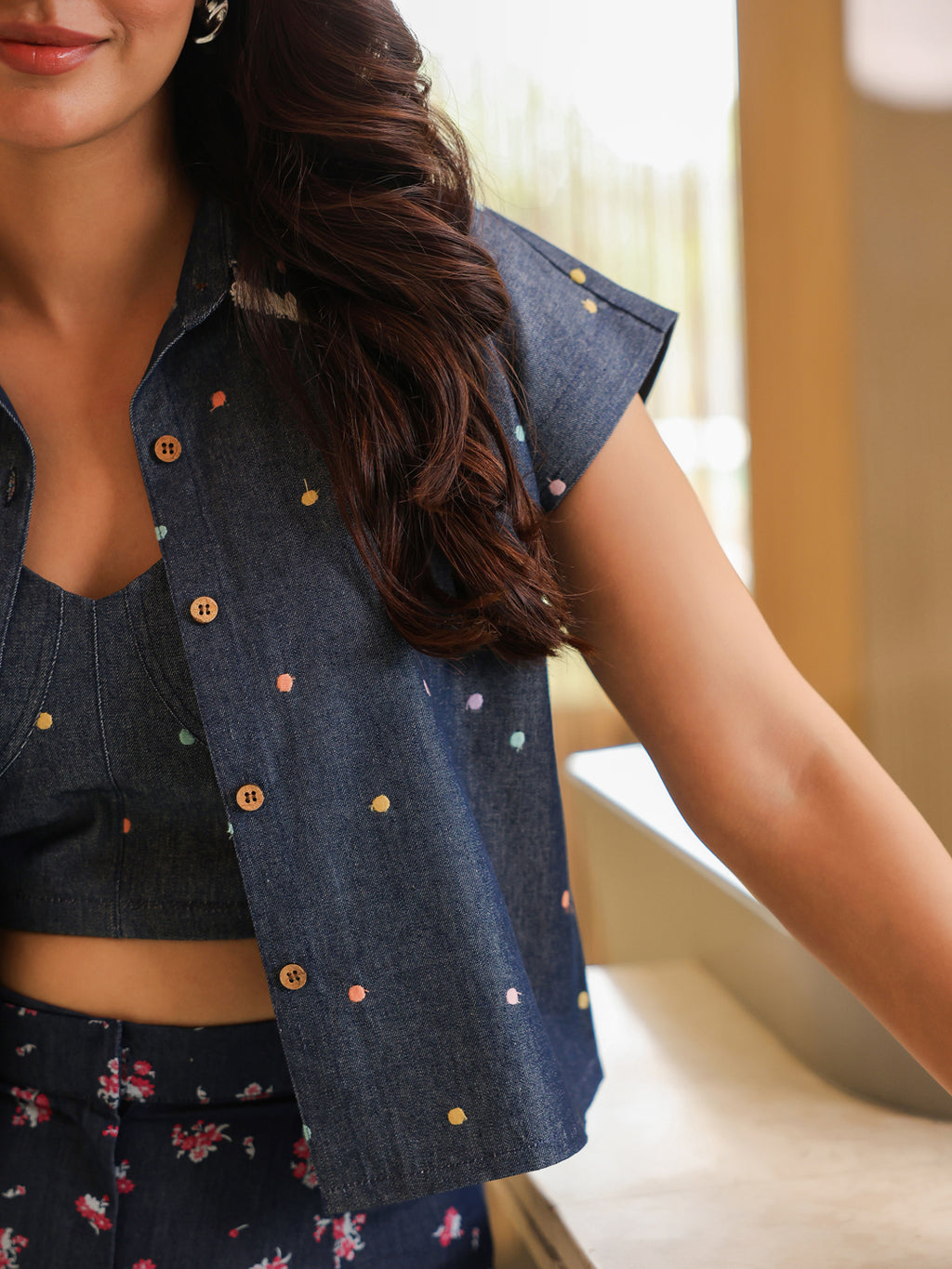 Polka Floral Denim Set