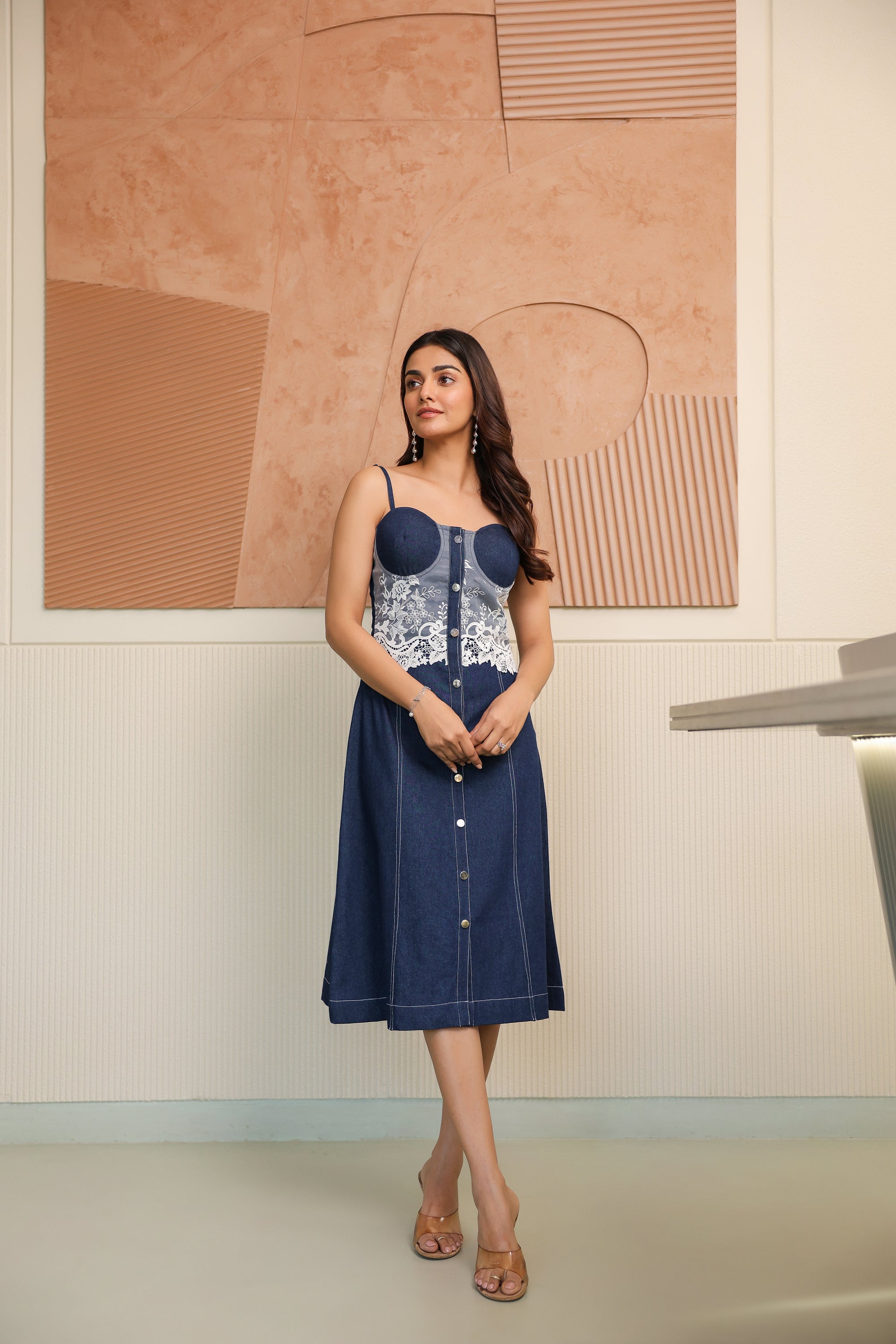 Indigo Denim Embroidered Dress