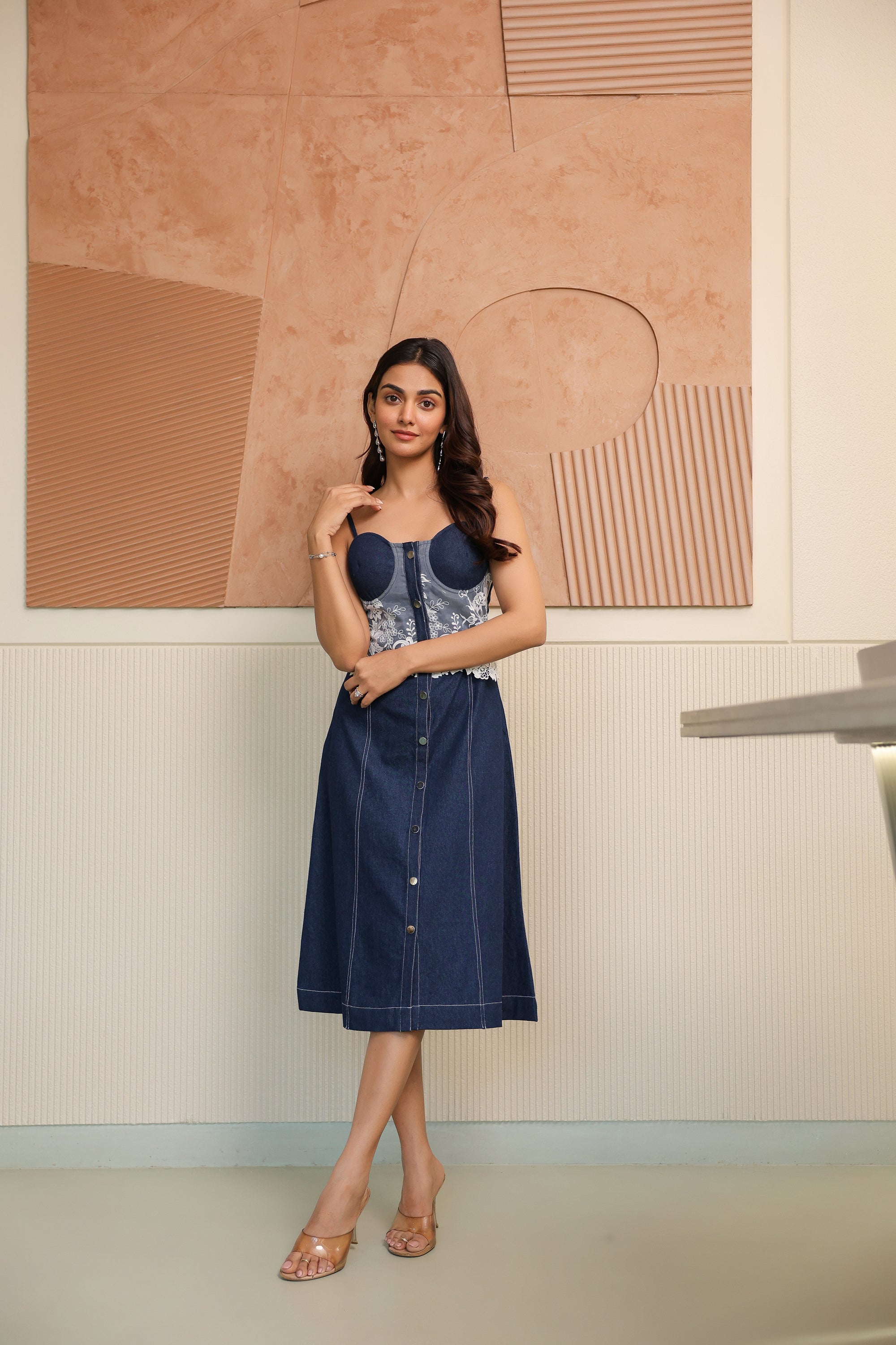 Indigo Denim Embroidered Dress