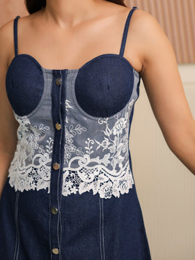 Indigo Denim Embroidered Dress
