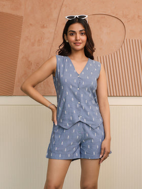 Embroidered Denim Top