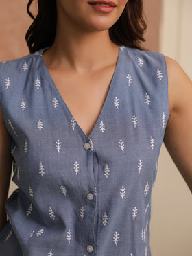 Embroidered Denim Top & Shorts Set