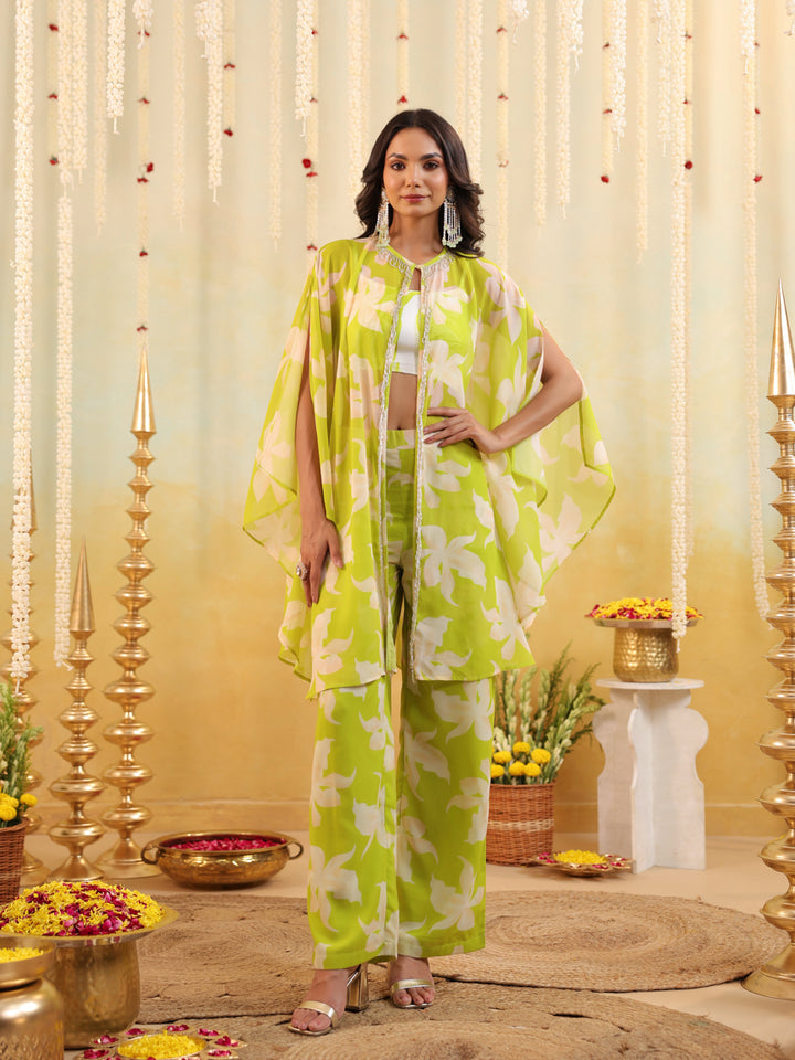 Lime Tropical Embellished Three Piece Set