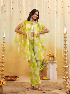 Lime Tropical Embellished Three Piece Set