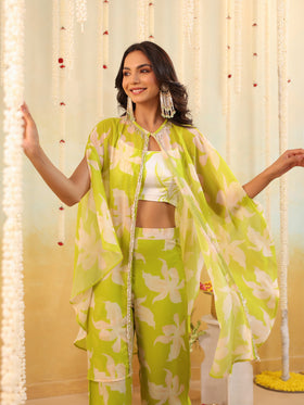 Lime Tropical Embellished Three Piece Set