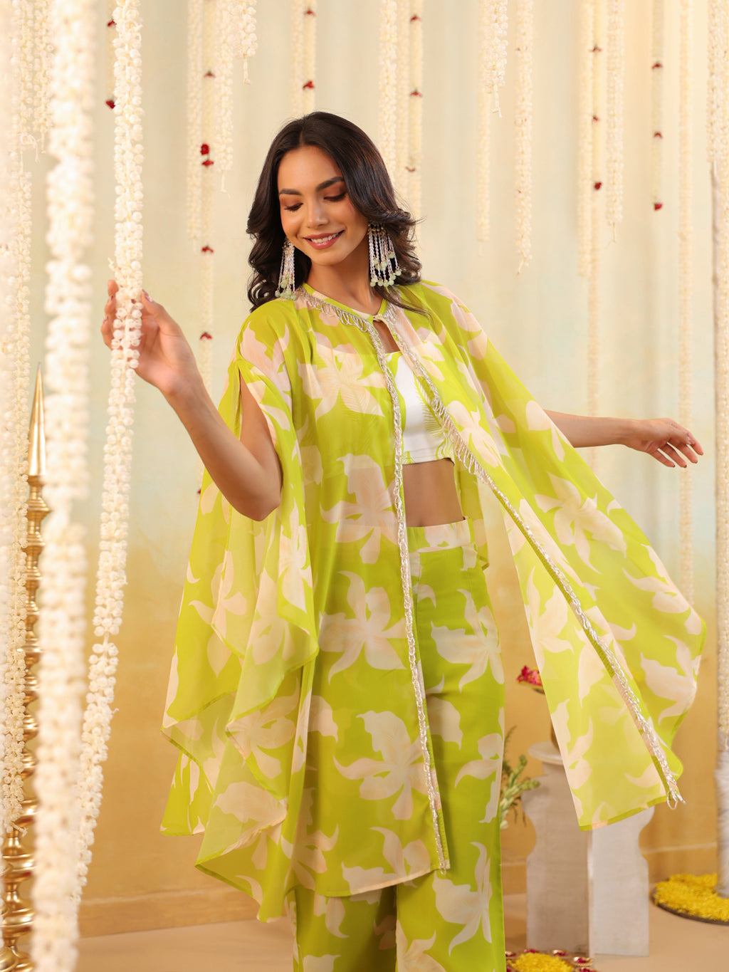 Lime Tropical Embellished Three Piece Set