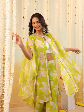 Lime Tropical Embellished Three Piece Set