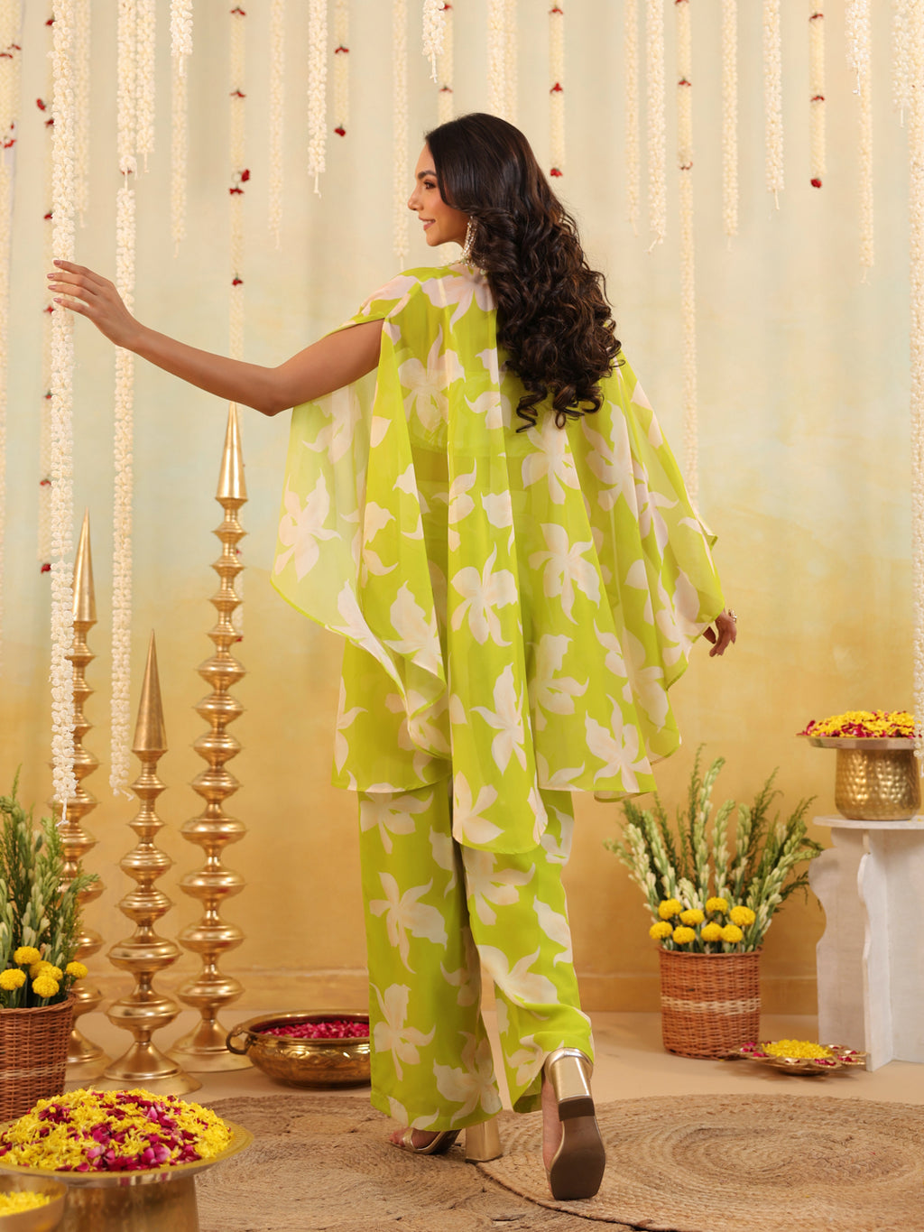 Lime Tropical Embellished Three Piece Set