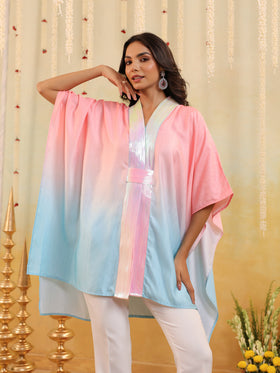Cyan Ombre Embellished Cape