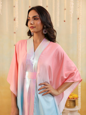 Cyan Ombre Embellished Cape