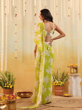 Lime Tropical Embellished Draped Saree