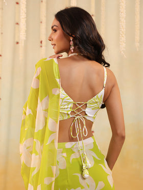 Lime Tropical Embellished Draped Saree