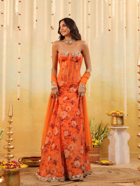 Floral Rust Embellished Three Piece Set