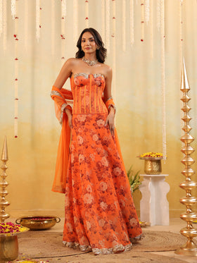 Floral Rust Embellished Three Piece Set