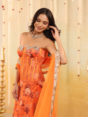 Floral Rust Embellished Three Piece Set