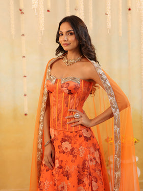 Floral Rust Embellished Three Piece Set