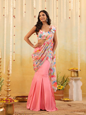Pastel Tulip Embellished Draped Saree