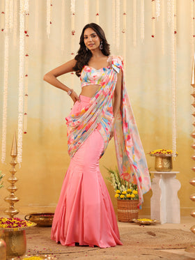 Pastel Tulip Embellished Draped Saree